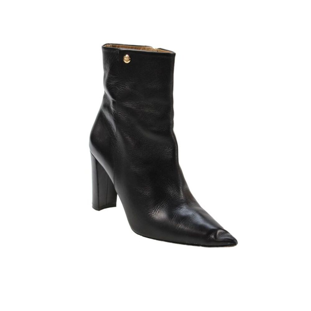 Tory Burch Womens Leather Pointed Toe Block Heels Boots Shoes Black Size 8